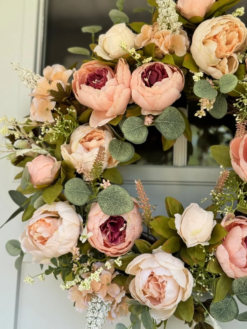 Champagne & Pink Peony Grapevine Wreath